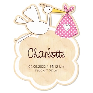 Ooievaar Geboortebord - Gepersonaliseerd Babybord voor Geboorte met Ooievaarsmotief & Geboortegegevens - Perfect Cadeau voor Geboorte