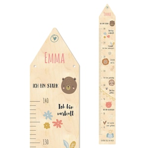 Personalisierte Messlatte aus Holz, Affirmationsdesign, individueller Name, Babygeschenk, Kinderzimmerdekor, Taufe, Tiere