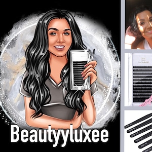 Logotipo de artista de pestañas, logotipo de diseñador de pestañas, logotipo de Lash Maker, logotipo de salón de belleza, logotipo de dibujos animados, logotipo de Avatar, retrato digital, logotipo de caricatura, logotipo personalizado