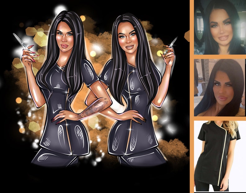 May include: Two women in black uniforms with gold accents, holding syringes, against a gold and black background.