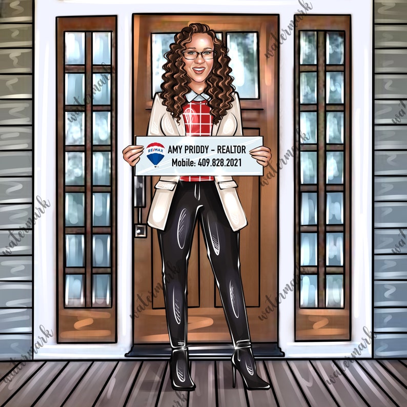 May include: A woman in a white blazer and black pants stands in front of a house holding a sign that reads "REMAX AMY PRIDDY - REALTOR Mobile: 409.828.2021".