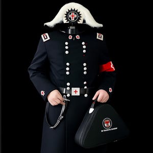 Tempelriddare svart fullkostymuniform med kapell – Kommanderande ceremoniell regaliering