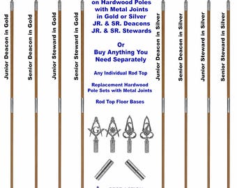 Masonic Rods mit Tops Silber Hartholz Stangen 2-2,5 m Deacon & Steward Stange 4er-Set