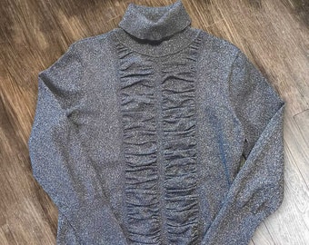Alfani Sparkly Gray Turtleneck Vintage Sweater Size L