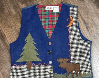 Ashley Hill Flannel Vest Boho Moose Design Size XL