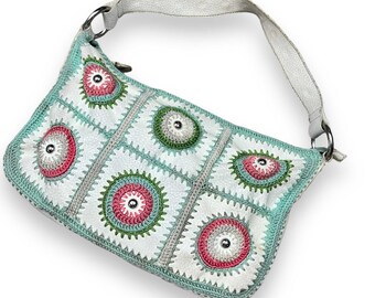 Boho Faux Leather and Crochet Shoulder Bag