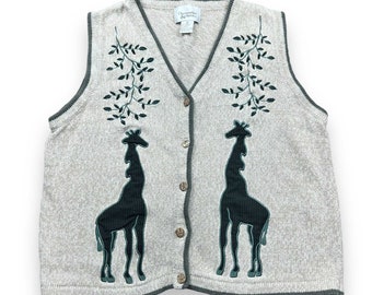 Giraffe Cardigan Vest Christopher & Banks Size M