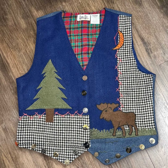 Ashley Hill Flannel Vest Boho Moose Design Size XL - image 1