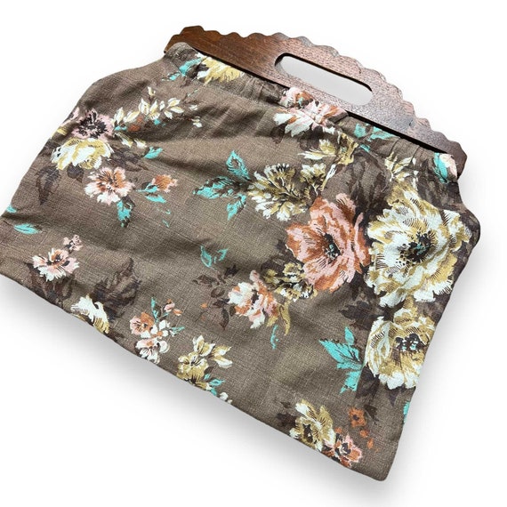 Fabric Floral Purse Wooden Handles - image 1