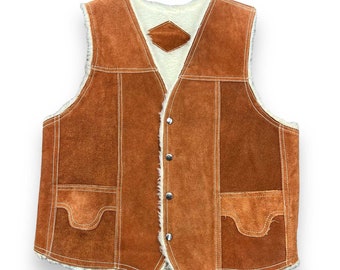 Suede Leather Vest with Shearling Lining Size 44