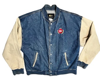 International Denim Varsity Style Jacket Cenex Embroidered Size L
