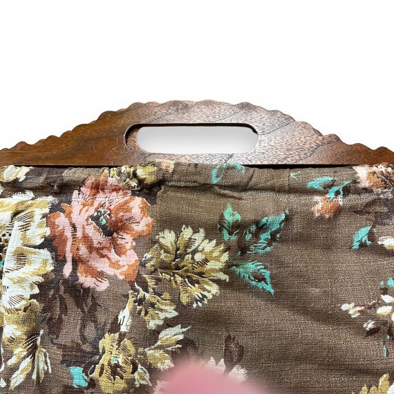 Fabric Floral Purse Wooden Handles - image 3