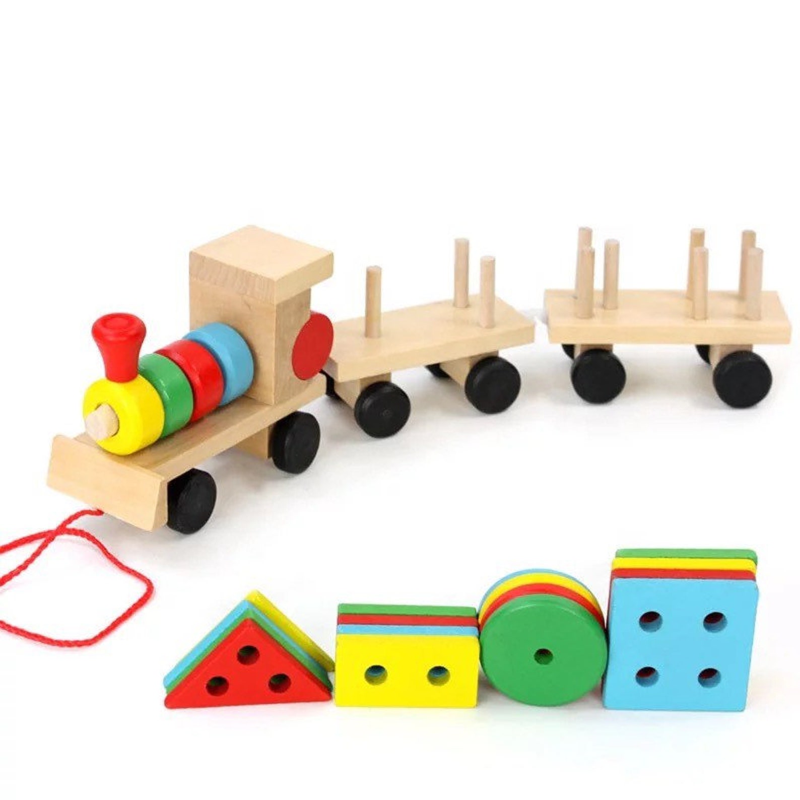 Kids Wooden Pull Along Train Set / Childrens Building Toys Etsy