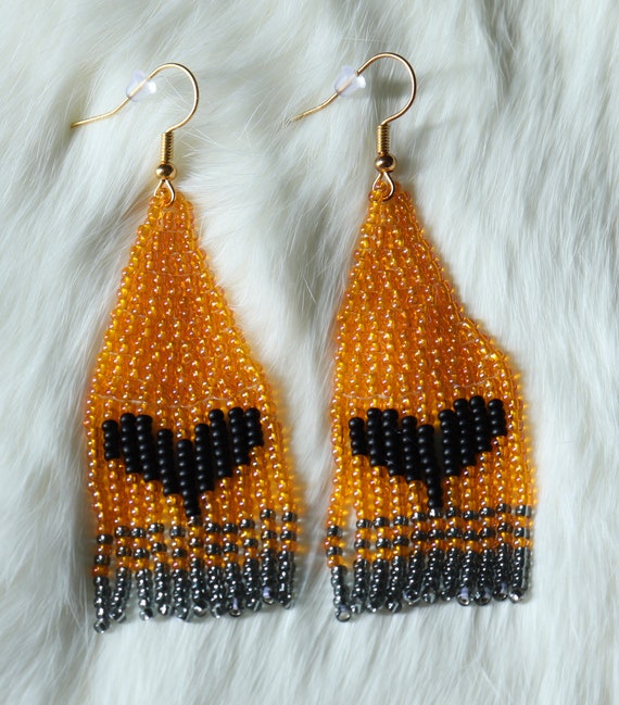 Orange and Black Beaded Earrings with Silver Accent 15 Etsy