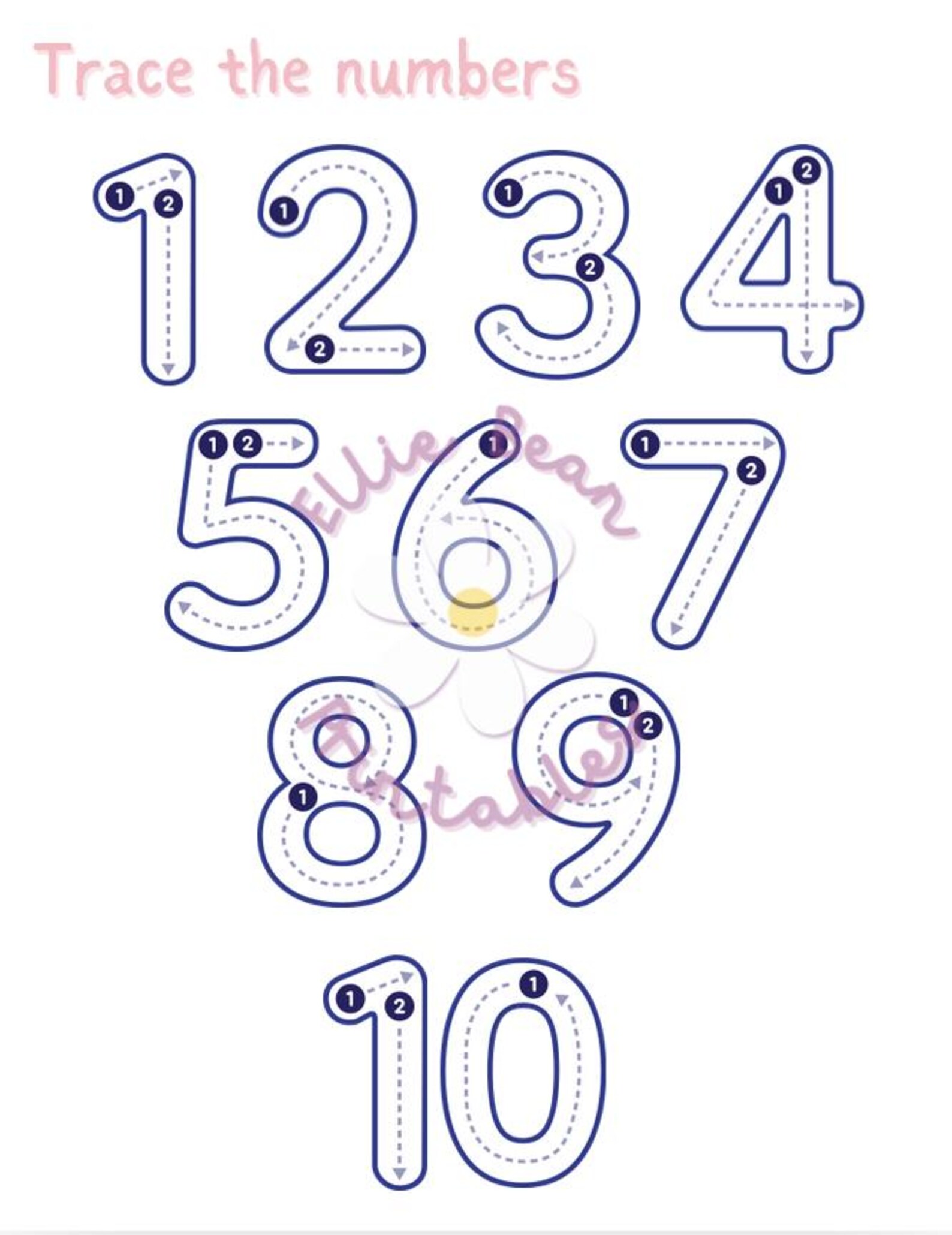 Number Tracing 110 Toddler Worksheet Etsy