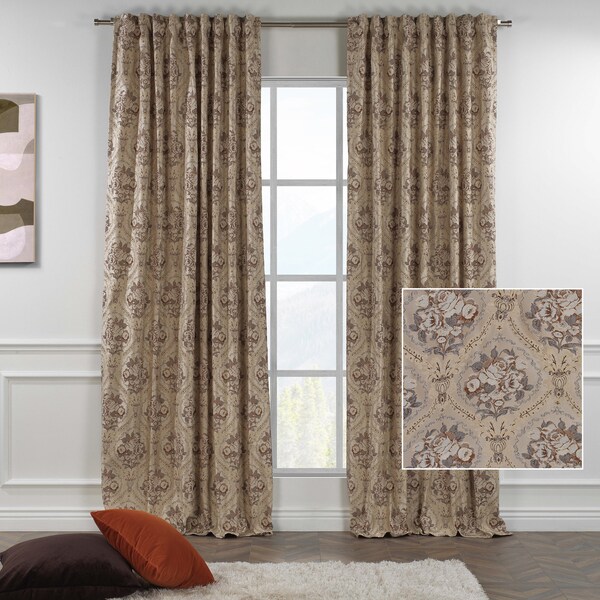 Clasic Damask Flowers  Jacquard Pattern Set of 2 Decorative  Curtain,100% Blackout Optional,Extra Long and Extra Wide,Custom Made  Curtain