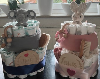 Gâteau de couches/coffret cadeau pour nouveau-nés avec gravure du nom