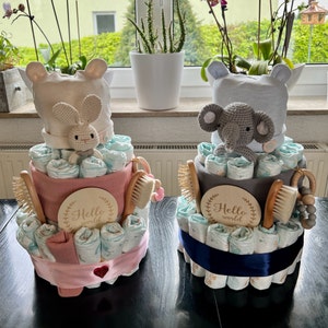 XXL diaper cake for newborns with name engraving