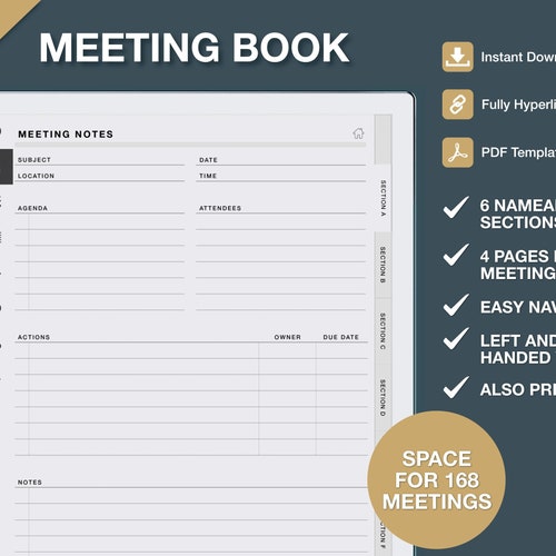 Remarkable Meeting Notes Template Remarkable 2 Template Etsy