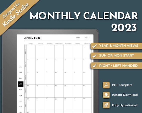 Kindle Scribe Planner 2023 Monthly Calendar Kindle Scribe Templates  Portrait 