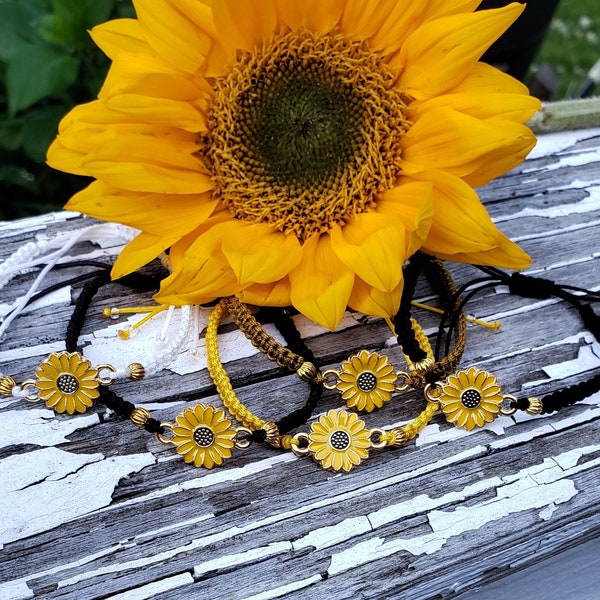 Sunflower Bracelet, Sunflower Anklet, Summer Bracelet, Sunflower Jewelry, Sunflower Gift, Bridal Party Favor, Boho Jewelery, Pulsera girasol