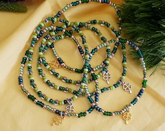 St. Patrick's Day Beaded Bracelet: Shamrock Charm, Irish Jewelry