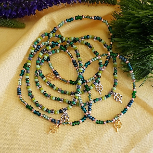 Shamrock Bracelet, St Patricks Day Bracelet, kids gift, green bracelet, Irish Bracelet, Four leaf Clover, Lucky bracelet, Irish Jewelry