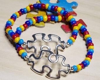Autism Awareness Bracelet: Seed Bead Puzzle Piece Jewelry