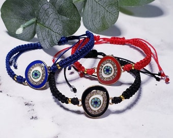 Adjustable Evil Eye Bracelet: Colorful Crystal Charm, Protection Jewelry
