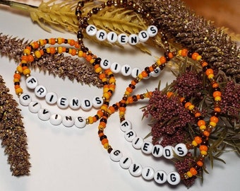 Friendsgiving Seed Bead Bracelet Set, Thanksgiving Party Favors
