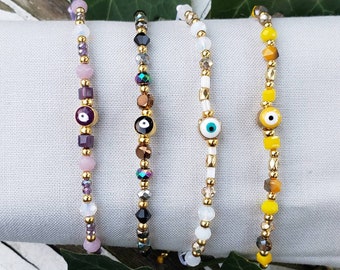 Handmade Evil Eye Beaded Bracelet, Turkish Protection Jewelry
