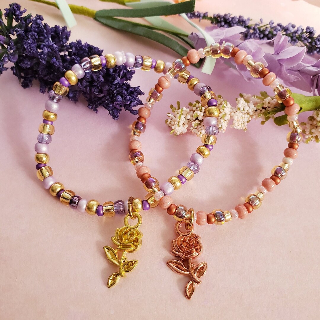 Valentines Day Bracelet for Girls, Galentines Day Gift, Rose Charm