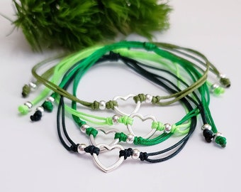 St Patricks Day Bracelet: Green Shamrock Heart, Adjustable Irish Jewelry