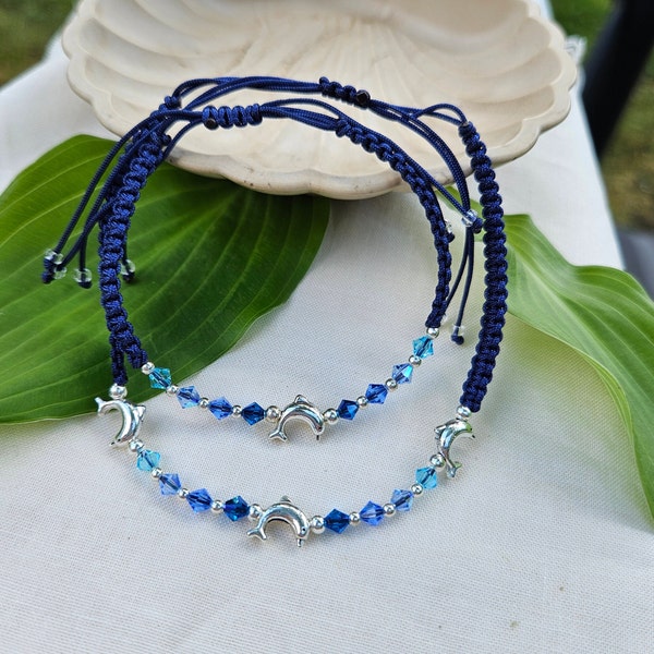 Dolphin Bracelet, Dolphin Anklet, woven bracelet, Gift for Dolphin lover, Dolphin jewelry, Beach bracelet,Gift ocean lover