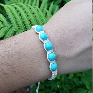 Turquoise Bracelet, Woven bracelet, mens bracelet, gemstone bracelet, macrame bracelet men, surfer bracelet, mens beach bracelet
