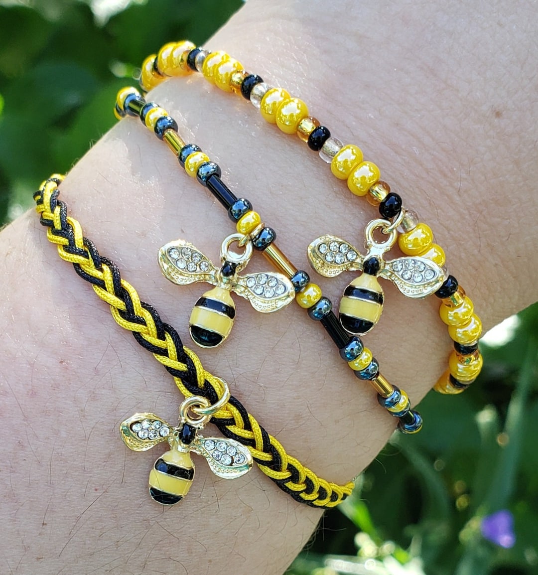 Bee Charm Bracelet: Beaded or Braided, Summer Jewelry Canada