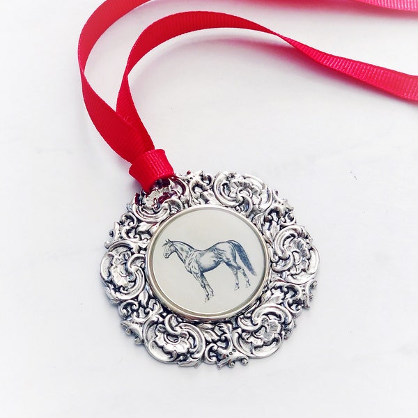 Warmbloods + Wine Collection Classic Silver Ornament Antique Looking Medallion