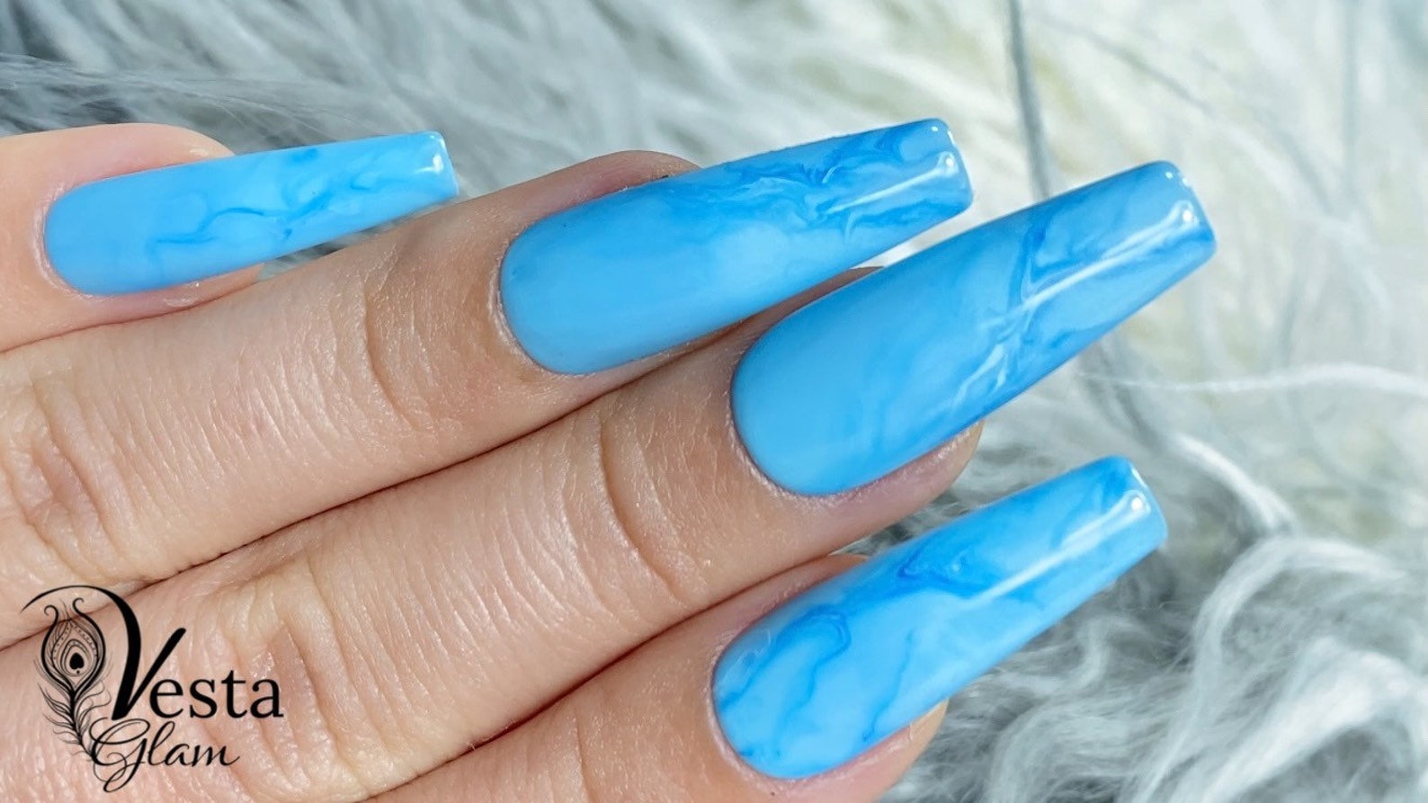 MARBLE Press On Nails Baby blue coffin shape nails by Vesta Etsy