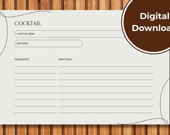 Tarjeta de receta de cóctel minimalista