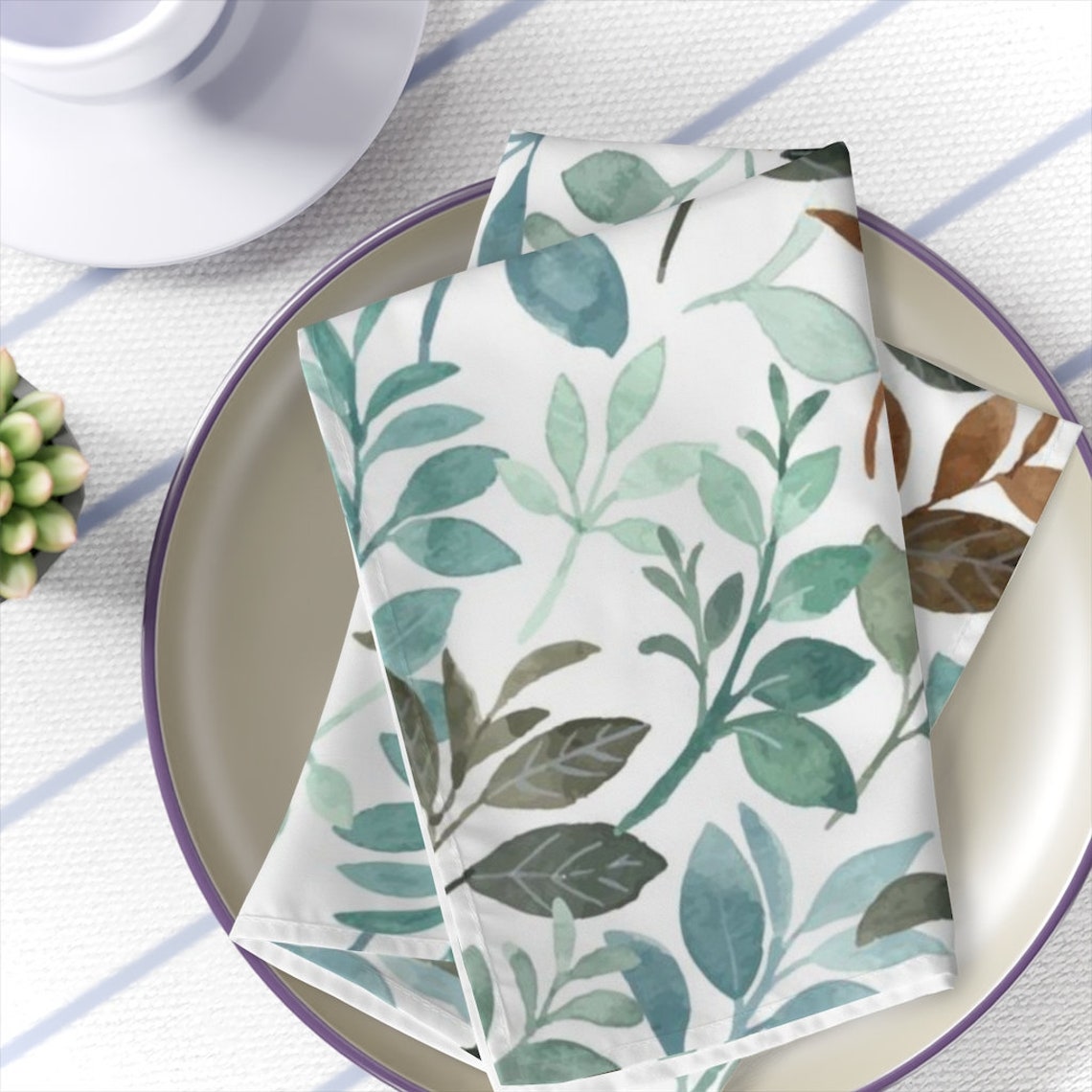 Botanical Print Cloth Napkins Set of 4 Sage Green Teal and Etsy