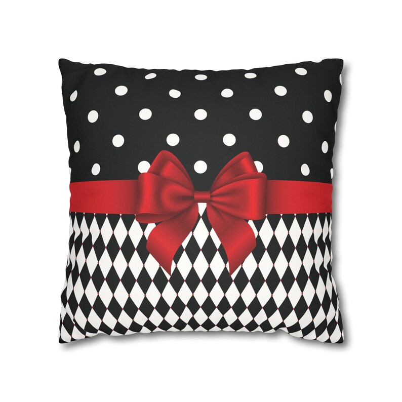Luxury Christmas Pillow COVER Black Red White Harlequin Pattern