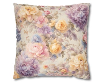 Romantic Shabby Chic Floral Pillow COVER Pink Yellow Lavender French Country Cushion Cover Dreamy Pastel Roses Pillow Mothers Day Gift