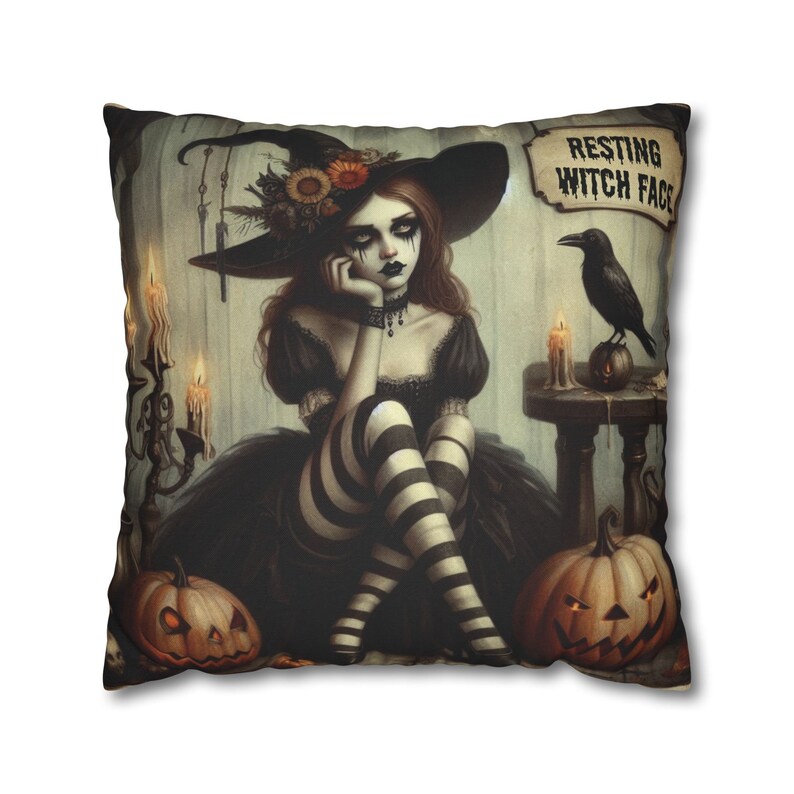 Witchy Throw Pillow COVER Funny Halloween Pillow for Wiccan Goth