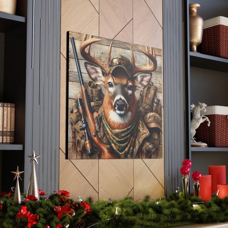 Deer Wall Art Funny Deer Canvas Gallery Wrap Camo Gift for Outdoorsman
