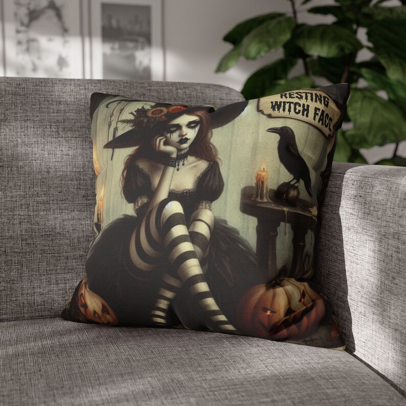 Witchy Throw Pillow COVER Funny Halloween Pillow for Wiccan Goth