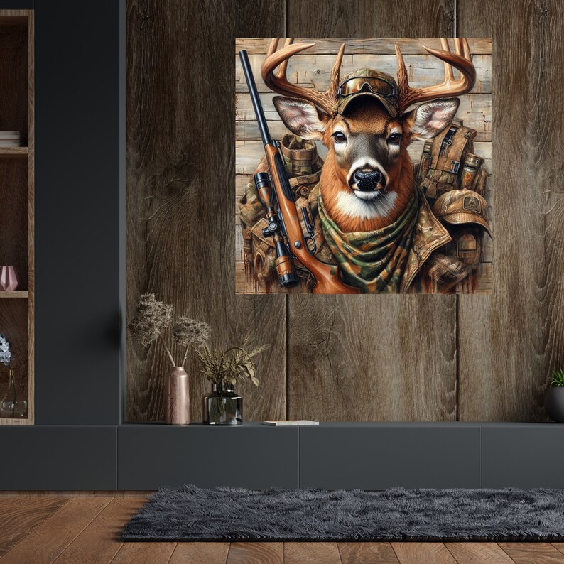 Deer Wall Art Funny Deer Canvas Gallery Wrap Camo Gift for Outdoorsman