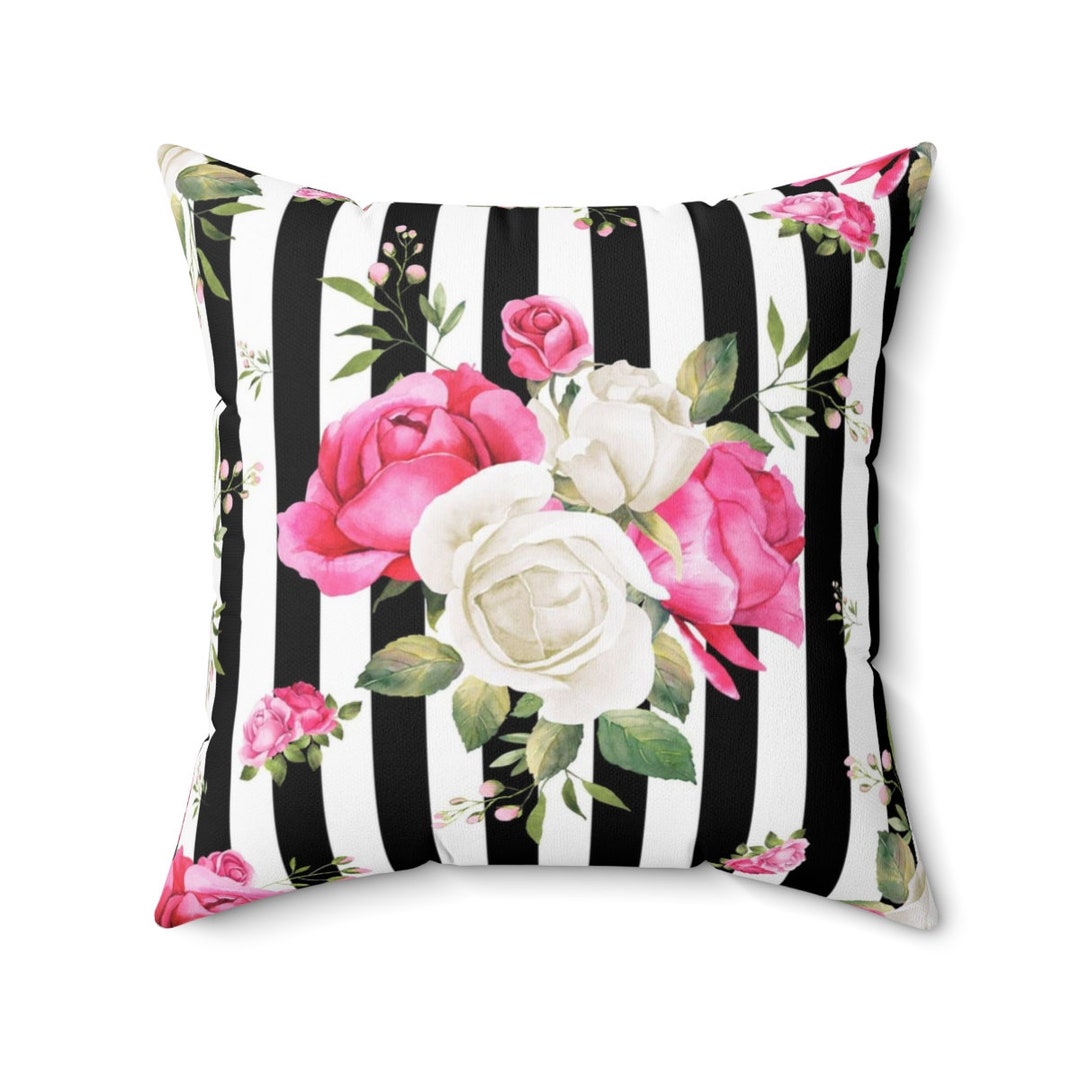 Black and White Striped Pillow COVER With Pink and White - Etsy
