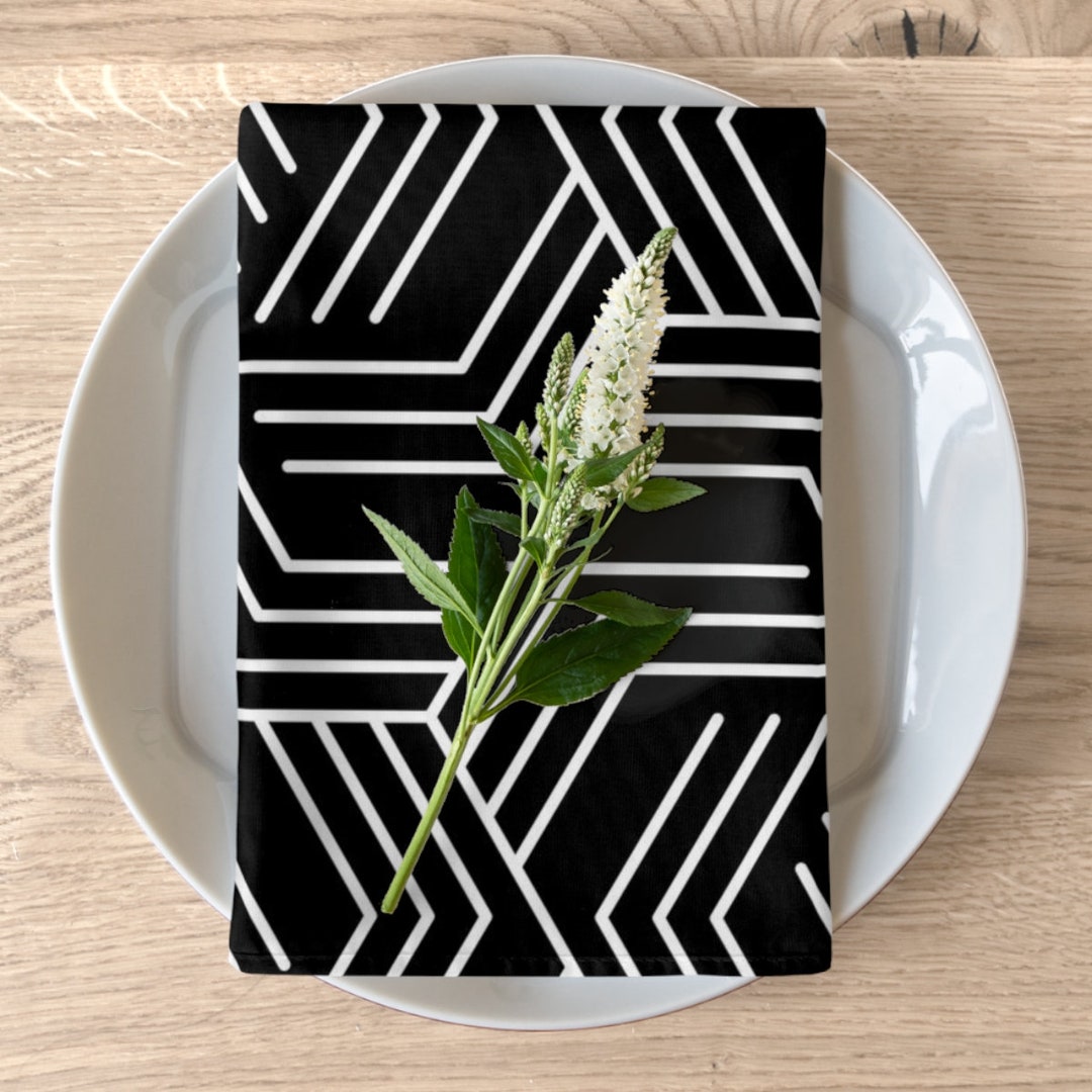 Black and White Modern Cloth Napkins Set of 4 Ultra Modern Etsy