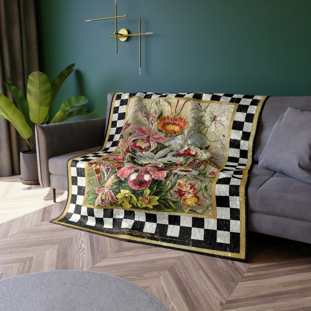 Crushed Velvet Blanket Vintage Inspired Floral Blanket Black Etsy