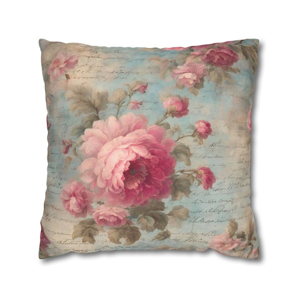 French Country Floral Pillow COVER Romantic Shabby Chic Cushion Cover Soft Blue Vintage Floral Toss Pillow Designer Pink Flower Sofa Pillow